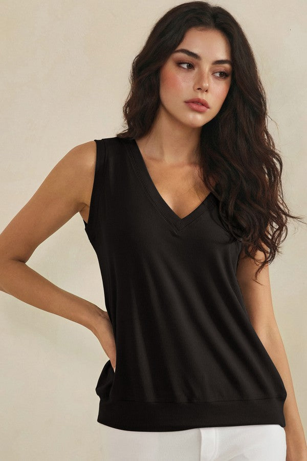 Vneck Loose Knit Relaxed Tank Top (Multiple Colors)