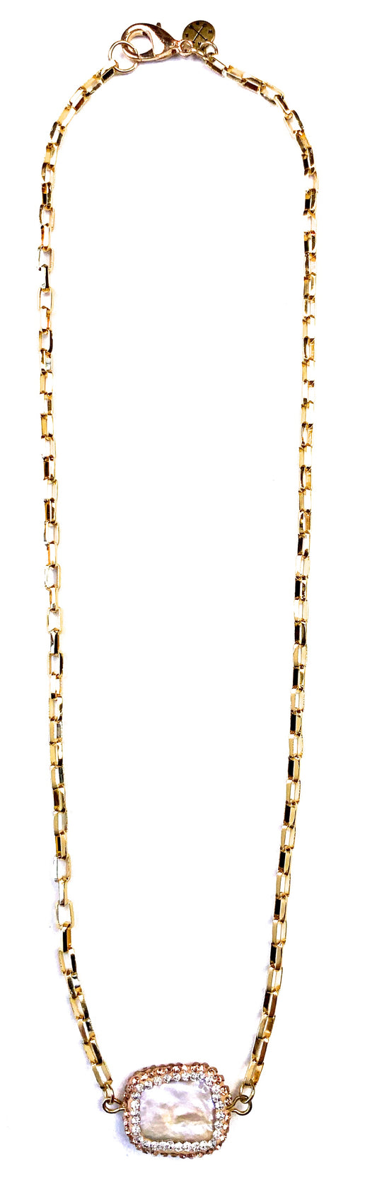 Box Chain with Gold and Freshwater Pearl Details Necklace