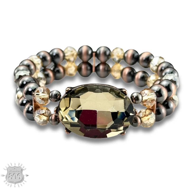 Burnished Bead and Rhinestone Bracelet