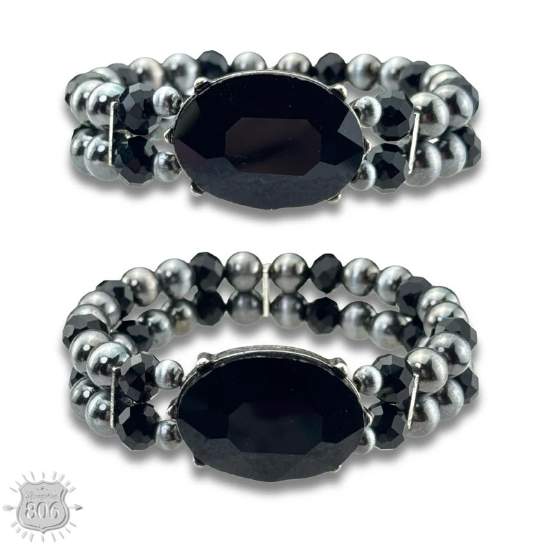 Burnished Bead and Rhinestone Bracelet