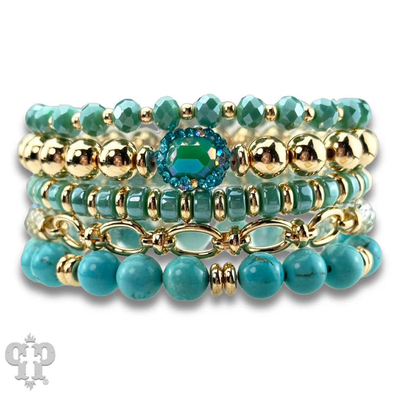 Mixed Bead with Chain Detail Bracelet Stack