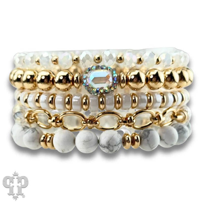 Mixed Bead with Chain Detail Bracelet Stack