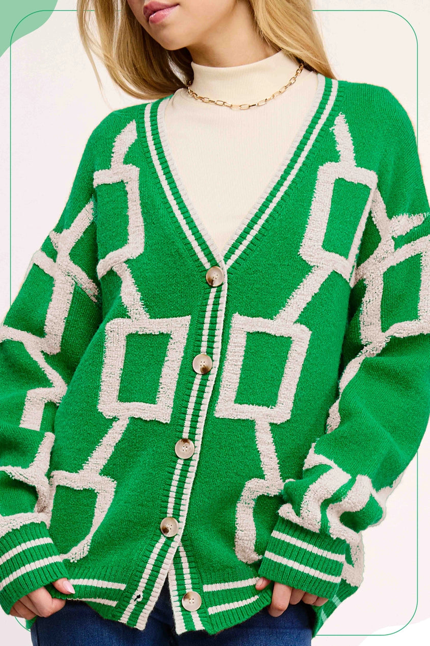 Loose Knit Drop Shoulder Retro Cardy