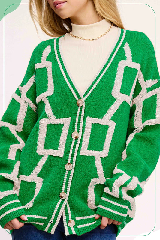 Loose Knit Drop Shoulder Retro Cardy