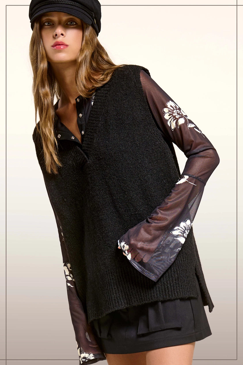 Knit Sweater Vest with Side Slit