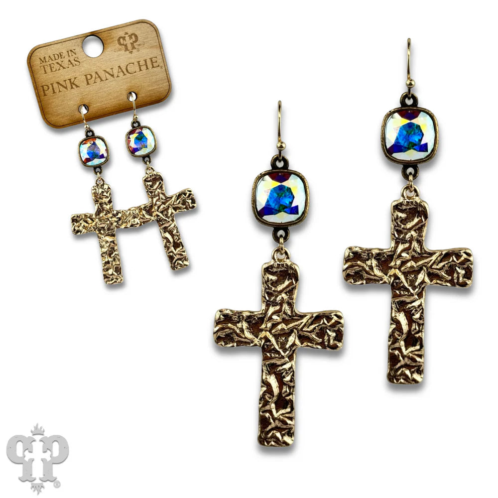 Cross and Crystal Earrings