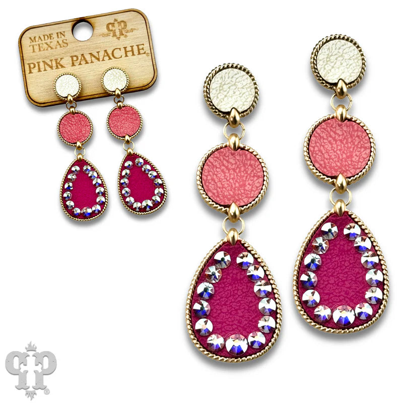 Leather Disc Earrings with Crystals