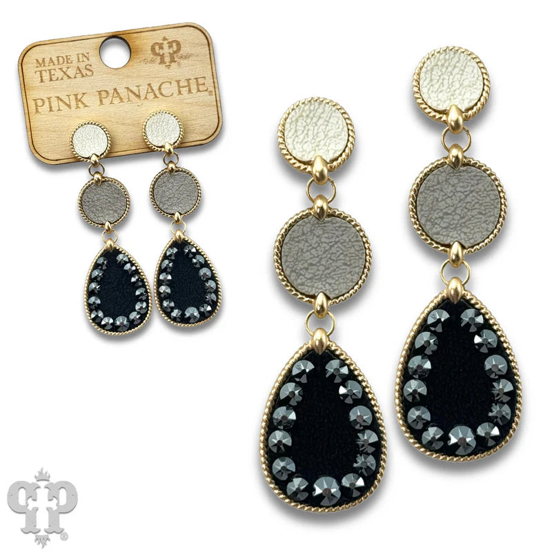 Leather Disc Earrings with Crystals