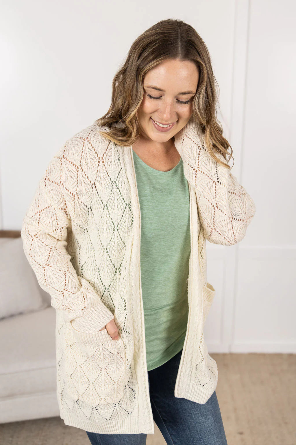 Open Knit Cardigan Sweater