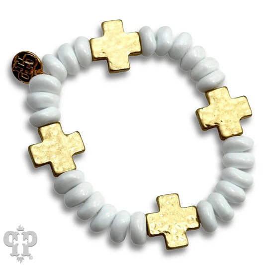 Gold Cross and Bead Bracelet